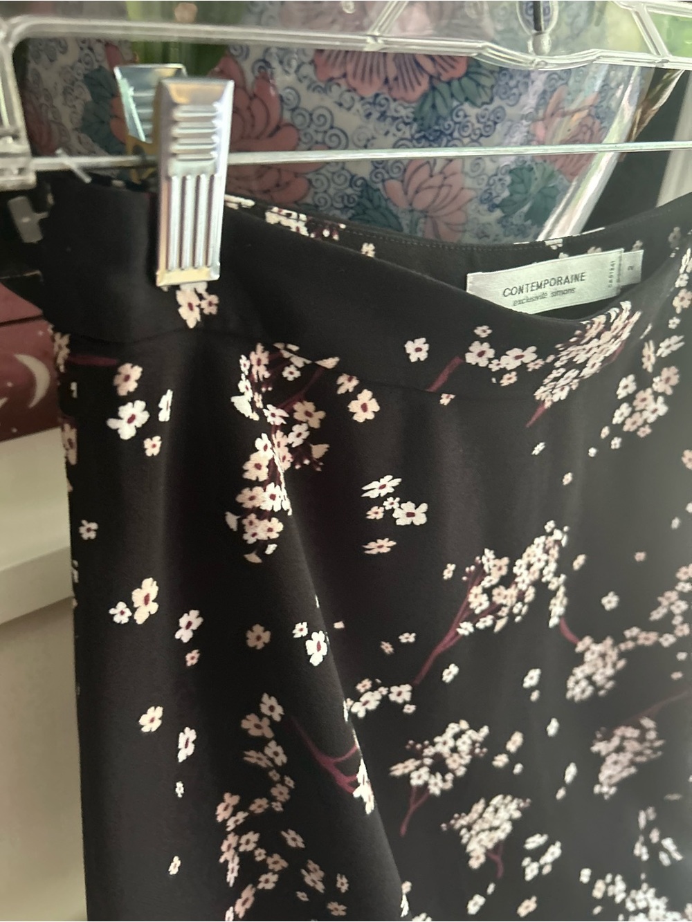 Simons Contemporaine Floral Mini Skirt Womens Black Pink A-Line Casual